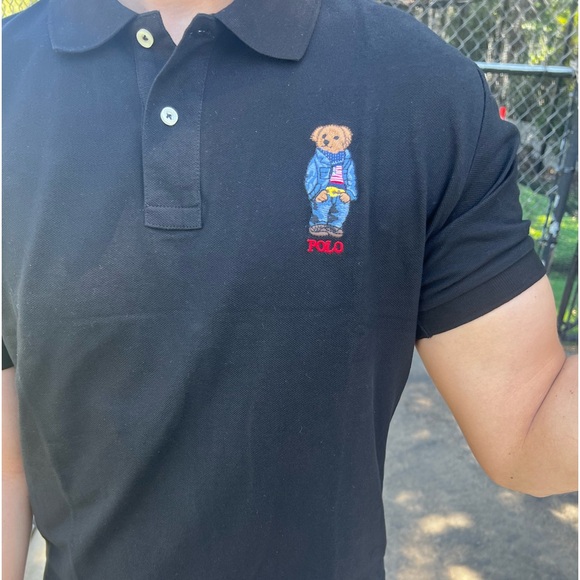 POLO BEAR RALPH LAUREN MEN TENNIS GOLF RUGBY SHIRT BLACK RED TEDDY CHRISTMAS NEW - Picture 8 of 16